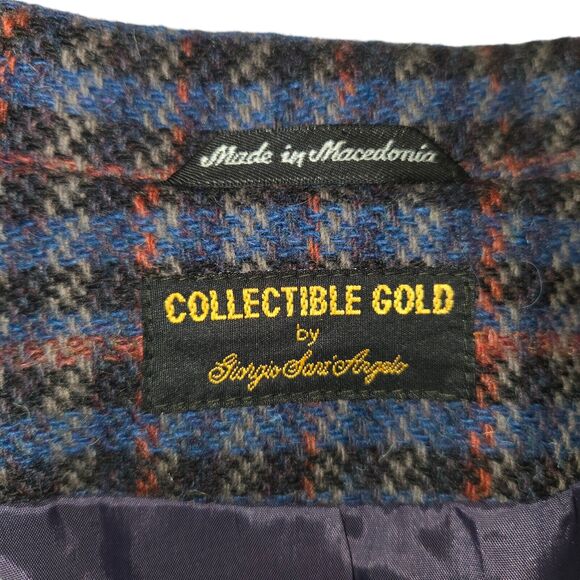 Collectible Gold Giorgio Sant Angelo Womens Size 14 Blazer Plaid Wool Blue Red - Picture 2 of 13